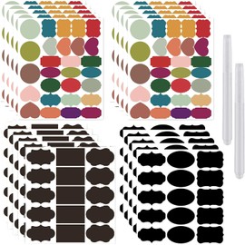 Etiquetas para Pizarra, 450 Piezas, Reutilizables, con 2 Bolígrafos Etiquetas Adhesivas Amovible Lavables, Etiquetas para Frascos Negro Colores, Pegatinas Pizarra para Mason Jar Especia Botella
