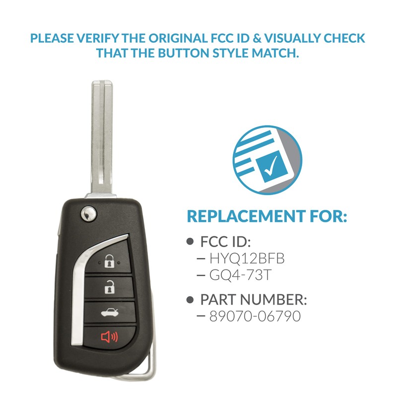 Keyless2Go Replacement for Toyota Camry Remote Flip Key HYQ12BFB 89070-06790