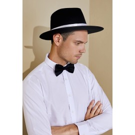 BABEYOND 1920s Gatsby Panama Fedora Hat Cap for Men Gatsby Hat for Men 1920s Mens Gatsby Costume Accessories (Black)