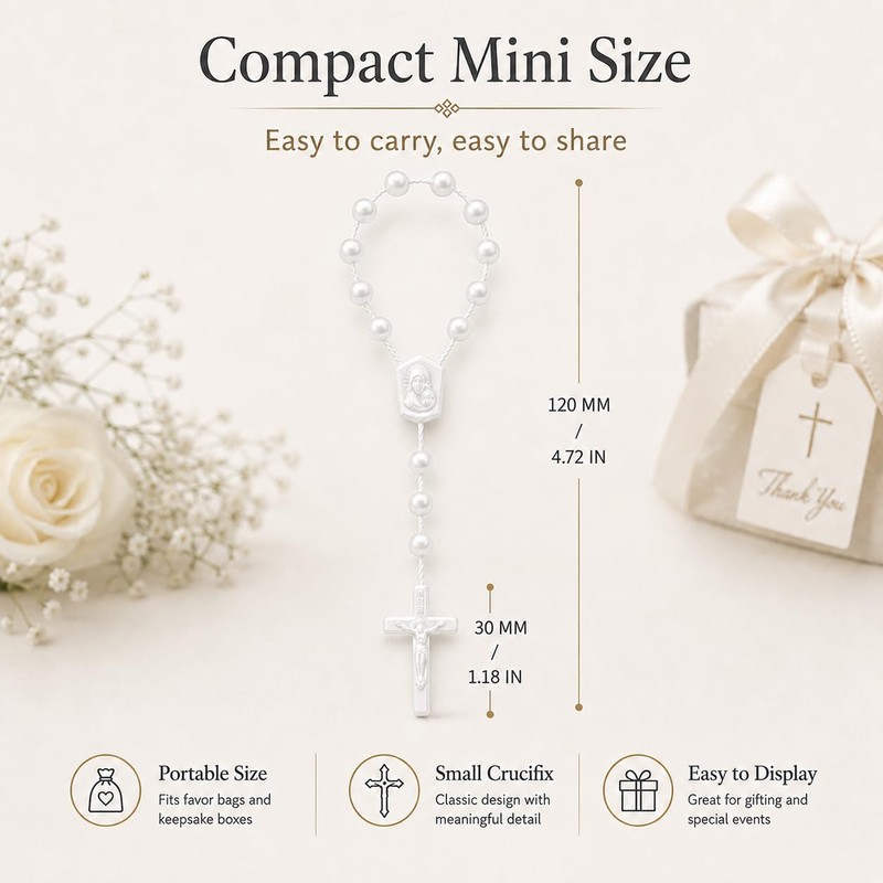 XIPENGKEJI 24 Pcs Mini Rosary Favors, Baptism Rosaries with Angel