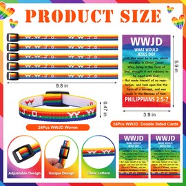 Cunno 24 Sets/ 48 Pcs WWJD Bracelets with Bible Verse Cards, Philippians 2: 5-7 What Would Jesus Do Woven Wristband Christian Adjustable Rainbow Wristbands Religious Gift for Vbs Church Group