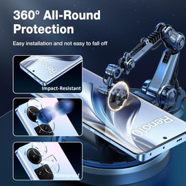 Coiwxmoi Pack of 2 Tempered Glass Screen Protectors for OPPO Reno 10 5G/OPPO Reno 10 Pro 5G with 2 Camera Screen Protectors 9H Hardness Protective Glass Ultra HD Transparent Scratch-Resistant