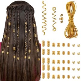 44 Pcs Gold Hair Jewelry for Women, Braids Accessories 3 Pcs Hair Clips Decoration 40 Pcs Multi Style Gold Hair Cuffs 1 Pcs 5M Strings Hair Accessorie