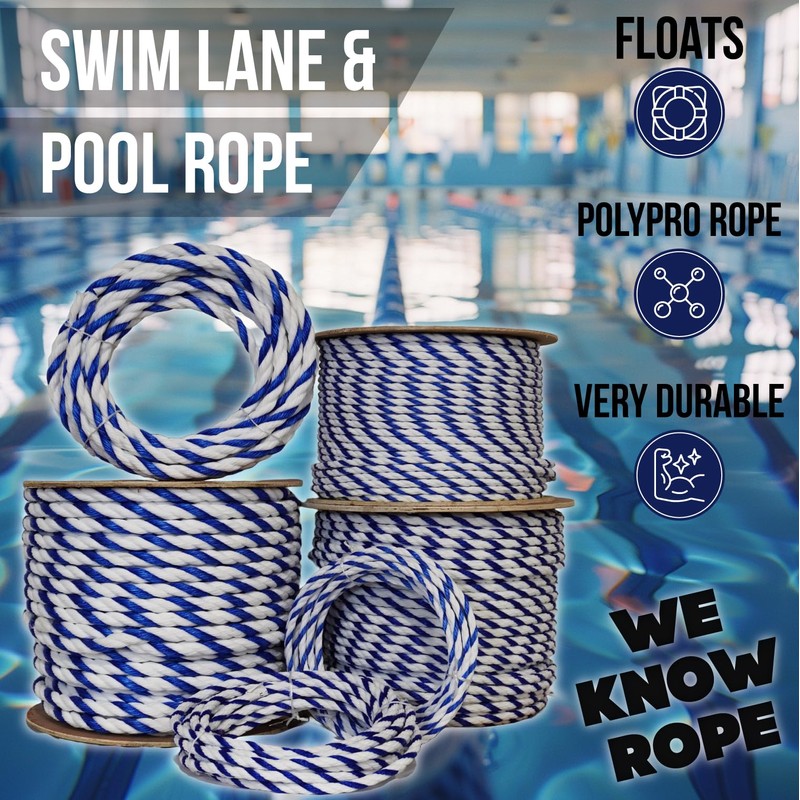 LILBURN ROPE CO. 3 Strand White and Blue Polypropylene Pool