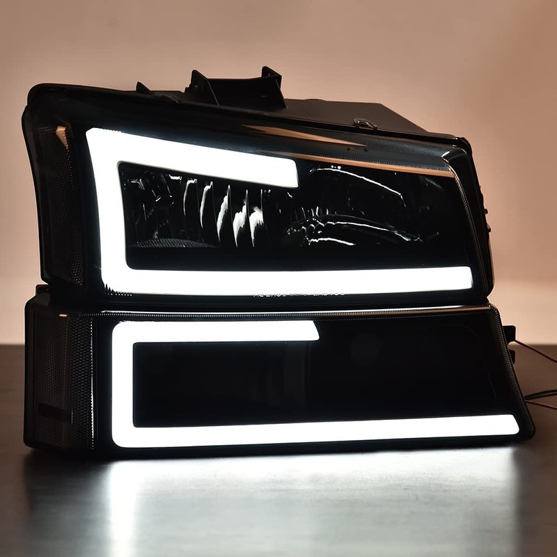 CHEDA Headlights Assembly, Compatible with 2003-2007 Chevy Silverado Avalanche, Smoky