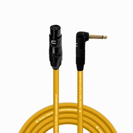 Unbalanced XLR Cable Female to Right Angle 1/4" TS - 25 Feet Yellow - Pro 3-Pin Microphone Connector for Powered Speakers, Audio Interface or Mixer for Live Performance & Recording
