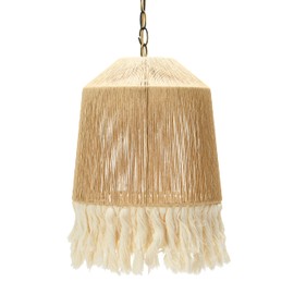 Creative Co-Op EC0905 Coastal Lamp with Natural Paper Rope Shades, Fringe Detail and Iron Base Pendant, 11.75"