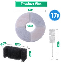 Pet Water Dispenser Filter Replacement – 12 Carbon Filters, 4 Sponges & Cleaning Brush for Stainless Steel Top Cat Fountain, Removes Impurities, Odors & Debris for Fresh, Clean Water