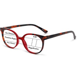 OCCI CHIARI Progressive Reading Glasses Women Blue Light Blocking Readers 0 1.0 1.5 2.0 2.5 3.0 3.5 (Red,0)