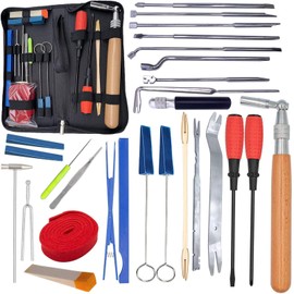 TUOREN 26Pcs Piano Tuning Repair Regulating Tool Kit Including Tuning Wrench Hammer Mute Tweezers Fork Belt Clip Regulating Screwdriver Capstan Screw Wrench Set with 6" Combination Tool Handle