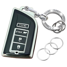 EJOAOJE Smart Key Protective Shell for Acura Key Fob Cover with Keychain Fits for Acura RDX MDX Smart Key Vehicle Accessories (Black-Silver)