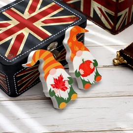 Jetec 2 Pieces Fall Wooden Decor Sign Lucky Scandinavian Tomte Rustic Home Blocks Autumn Pumpkin Maple Leaf Table Centerpieces Tiered Tray Decor for Thanksgiving Harvest Party Farmhouse Home Tabletop