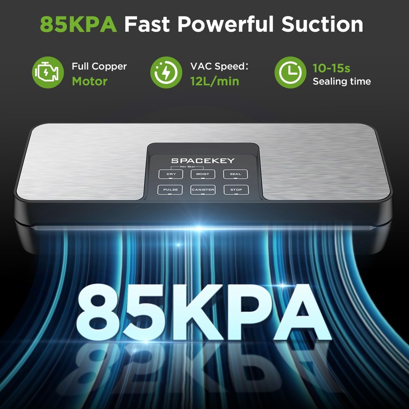 SPACEKEY Vacuum Sealer Machine, 85Kpa Food Vacuum Machine, Food Vacuum