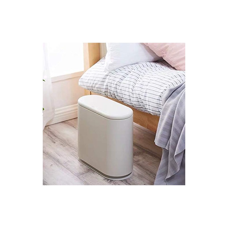 IEEK Slim Plastic Trash Can with Press Top Lid,2.4 Gallon/10