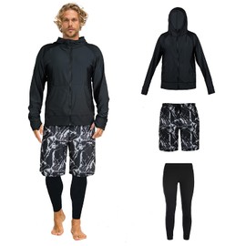 ARMOTO Men's Rash Guard, Swimwear, Long Sleeve Hoodie, Leggings, Surf Pants, Fitness, UV Protection, UPF 50+, Sweat Absorbent, Quick Drying, Swimming, Amphibious, Large Size, flash black, L