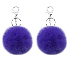 Xsclpomddy Pack of 2 Pom Pom Keyrings, Artificial Soft Rabbit Hair Bag Pendant, Ball Key Ring for Handbag, Car Pendant, Purple Blue