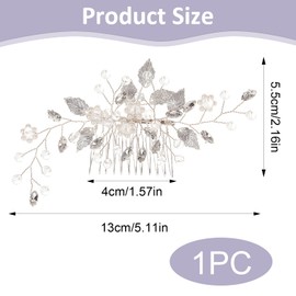Silber Kristall Stirnband, Blume Blatt Kopfschmuck, Hochzeit Haarschmuck für die Braut, Flower Hochzeit Haarkämme, Silver Pearl Bridal Headpiece, Perlen Leaf Hair Accessoires für Frauen und Mädchen