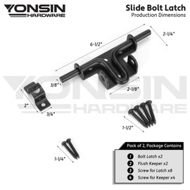 YONSIN 2 Pcs Slide Bolt Gate Latch Heavy Duty for Wooden Fence, Sliding Bolt Gate Latch Door Lock Hardware with Padlock Hole, Door Latch for Wooden Gate, Vinyl Fence, Barn, Shed, Black