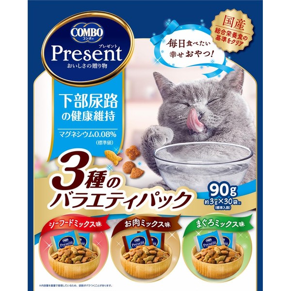 Combo Present, Cat Treat, Snack, Made in Japan, Small Packing, Maintains Lower Urinary Tract Health, 3.2 oz (90 g), 3 Variety Pack
