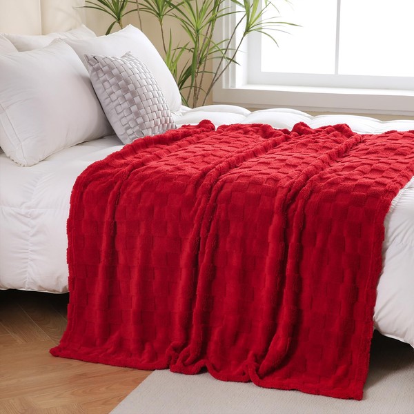 Linecooo RED Fleece Throw Blanket 50”×70” for Couch Sofa Bed,Super