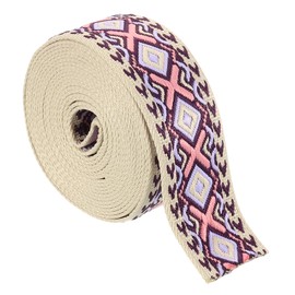 uxcell 5 Yards Cotton Webbing Strap, 2-inch(50mm) Jacquard Webbing Ribbon Embroidery Polyester Webbing Straps Purse Strap Belt for Purse Bag Crafts Clothing, Purple-Pink