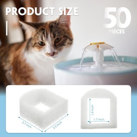 50 Pieces Pet Fountain Filter Cat Replacement Foam Filters Replacement Fits for Pet Fountain Filters Multiple Pet Fountain Foam Filters Cat and Dog Fountain Foam Filters