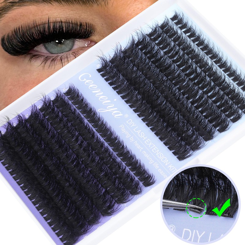 Geeneiya Lash Extension Kit Thick Cluster Lashes DIY Eyelash Extension