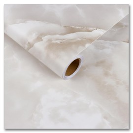 36"x118" Wide Matte Beige Marble Wallpaper Peel and Stick Beige Cloudy Marble Contact Paper Waterproof Vinyl Wrap Removable Self Adhesive Countertop Contact Paper for Walls Cabinets Furniture