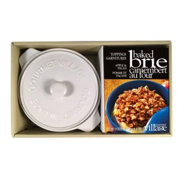 Gourmet du Village, White Ceramic Brie Baker with Handles Gift Set with Apple Pecan Topping