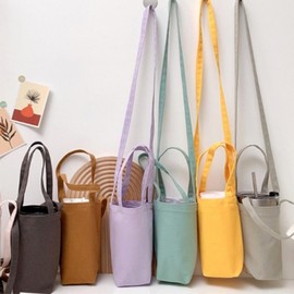 Mini Tumbler Water Bottle Fabric Carrier Bag & Cup Holder (2 Styles, Single Color) Tote & Crossbody/Pink 10ea