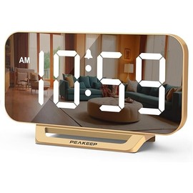 Peakeep Slim Digital Mirror Clock, Aesthetic Alarm Clock for Desk