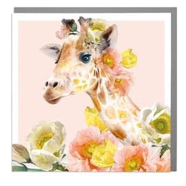 Lola Design - Full Bloom Greeting Cards - Blank Cards and Envelopes - Giraffe and Poppies