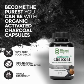 Bhumi Organic Coconut Based Activated Charcoal 500 mg, 60 Veg.Capsules,