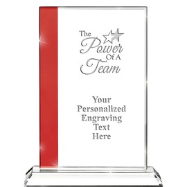 The Power of A Team Custom Crystal Trophy, 7" Ruby Red Florence Team Employee Achievement Awards, Regocnition Corporate Awards