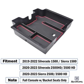 RUNROAD Center Console Organizer Tray Compatible with 2019-2022 Chevy Silverado 1500/GMC Sierra 1500 and 20-23 Silverado/Sierra 2500HD/3500HD Accessories, Full Console with Bucket Seats ONLY, Red