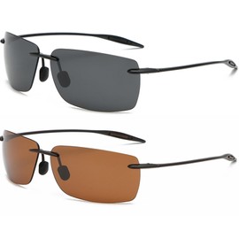 Sports Sunglasses for Men&Women TR90 Rimless Frame, Polarized UV400 Protection for Running,Fishing,Driving,Baseball8003 Black+Brown