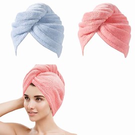 Pack of 2 Turban Hair Drying Towel Hair Turban with Button, Hair Turban Towel, Head Scarf Towel for Long Hair, Quick-Drying Microfibre Towel Hair Towels