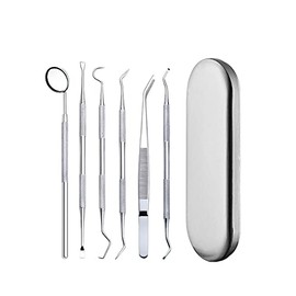 MOMOQ 6 in 1 Dental Tools Remove Plaque and Tartar Teeth Cleaning Tools Set Stainless Steel Dental Hygiene Oral Care Kit with Case