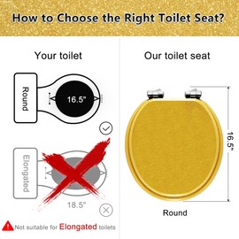 Angol Shiold Glitter Toilet Seat Molded Wood Round Toilet Seat with Quietly Close and Quick Release Hinges, Easy to Install also Easy to Clean (Round 16.5'', Gold)