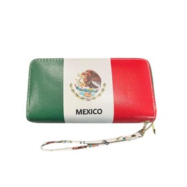 Lunch Money Mexico mexican flag themed double zipper wallet for women long slim credit card holder cash holder coin purse - Includes 8 credit card slots, 4 cash slots, and it can hold your phone