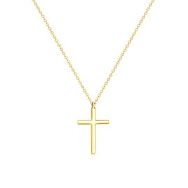 Ovian Cross Pendant Necklace for Men 18K Gold Plated Stainless Steel Cross Necklace Simple Solid Cross Necklace Christians Jewelry for Women