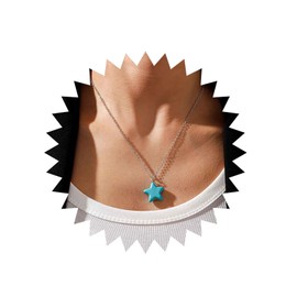 TseanYi Boho Turquoise Star Pendant Neckalce Silver Turquoise Choker Necklace Blue Stone Star Necklace Vintage Star Turquoise Necklace Chain Jewelry for Women and Girls