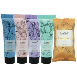 Travelwell Flower Series Individually Wrapped 15ml/0.5 Fl Oz Shampoo Conditioner Body Wash Body Lotion + 21g/0.75 Oz Cleaning Soap 60 Each 300 Pcs in Total