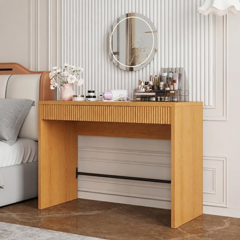 40 Inch Small Desk with Fluted Drawer, Farmhouse Wooden Computer