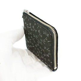 Indenya 1008-01-008 F Coin Purse, Deer Leather, Black Background x Black Lacquer, Dragonfly Pattern, black