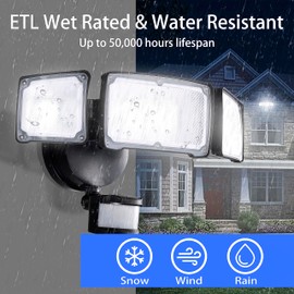 AWSENS Upgraded 3 Head LED Security Lights with Motion Sensor, 40W, 3800LM, Motion Security Light, 5000k, ETL Water Resistant, Motion Detected Flood Light for Garage, Yard, Porch (Black)