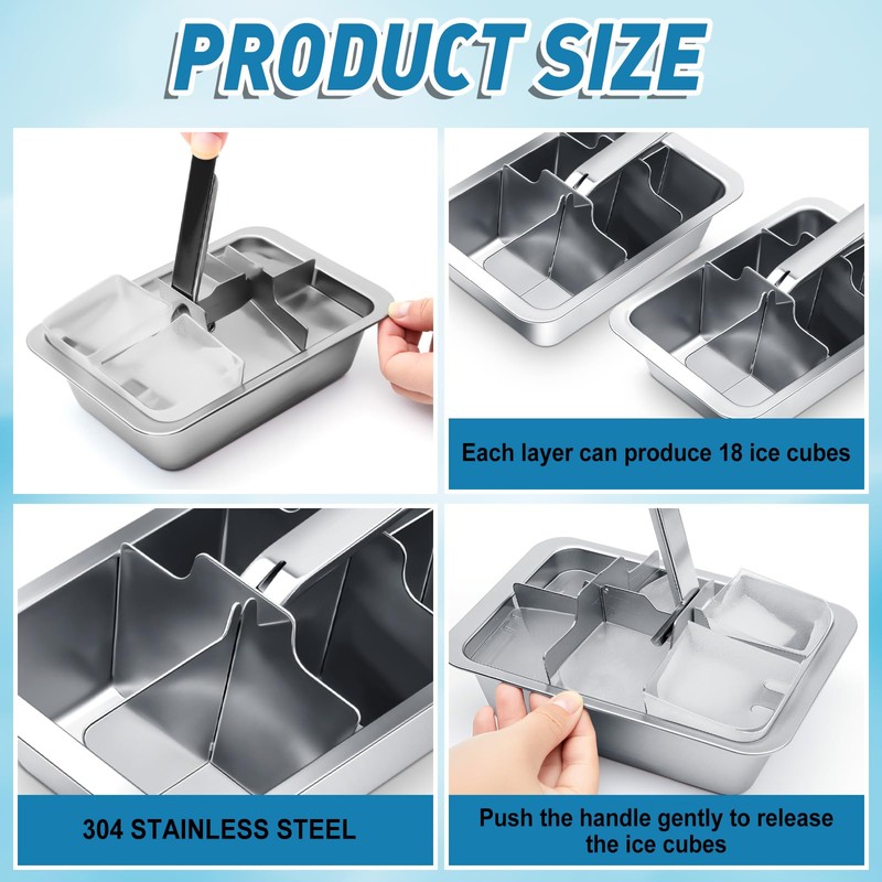 Yaocom 2 Pcs 6 Slot Stainless Steel Ice Cube Maker