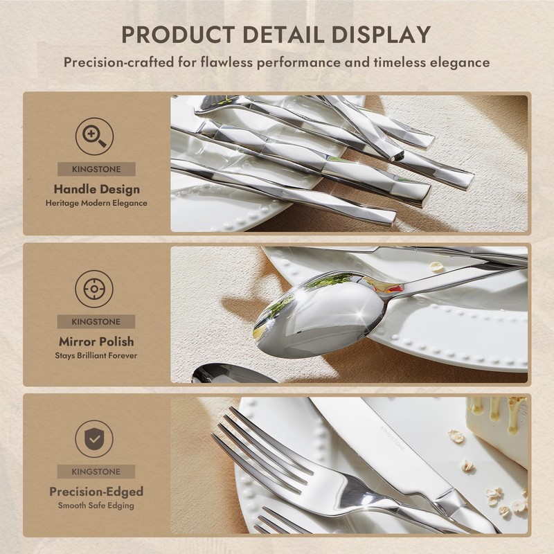KINGSTONE Silverware Set, Luxury 40 Piece Flatware Set for 8,