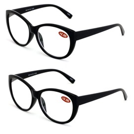 2 Pairs Deluxe Women Reading glasses - Magnified Readers Cateye Vintage Jackie Oval (2 Black, 1.25)
