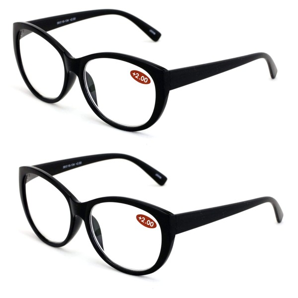 2 Pairs Deluxe Women Reading glasses - Magnified Readers Cateye